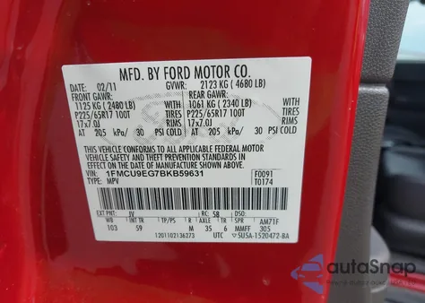 2011 Ford Escape Limited z USA, uszkodzony, nr VIN 1FMCU9EG7BKB59631